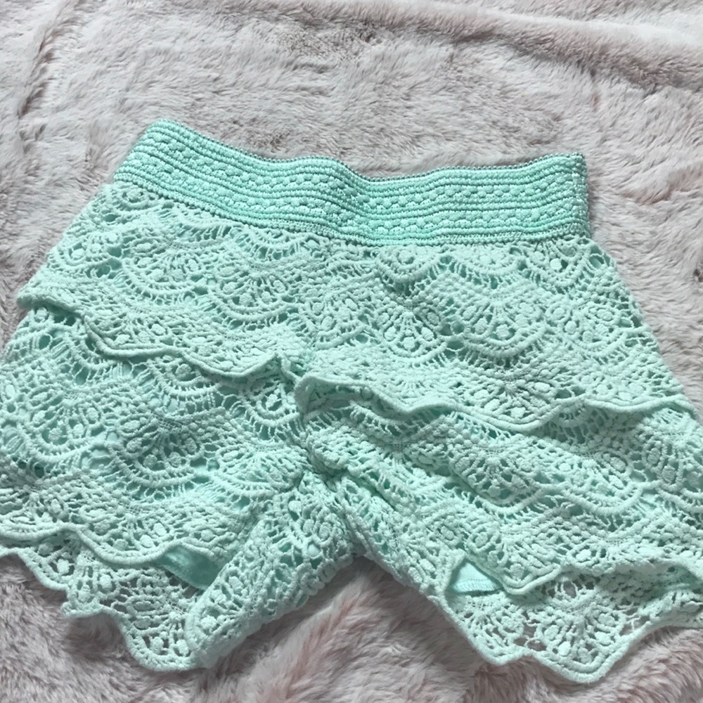 Mint green crochet shorts